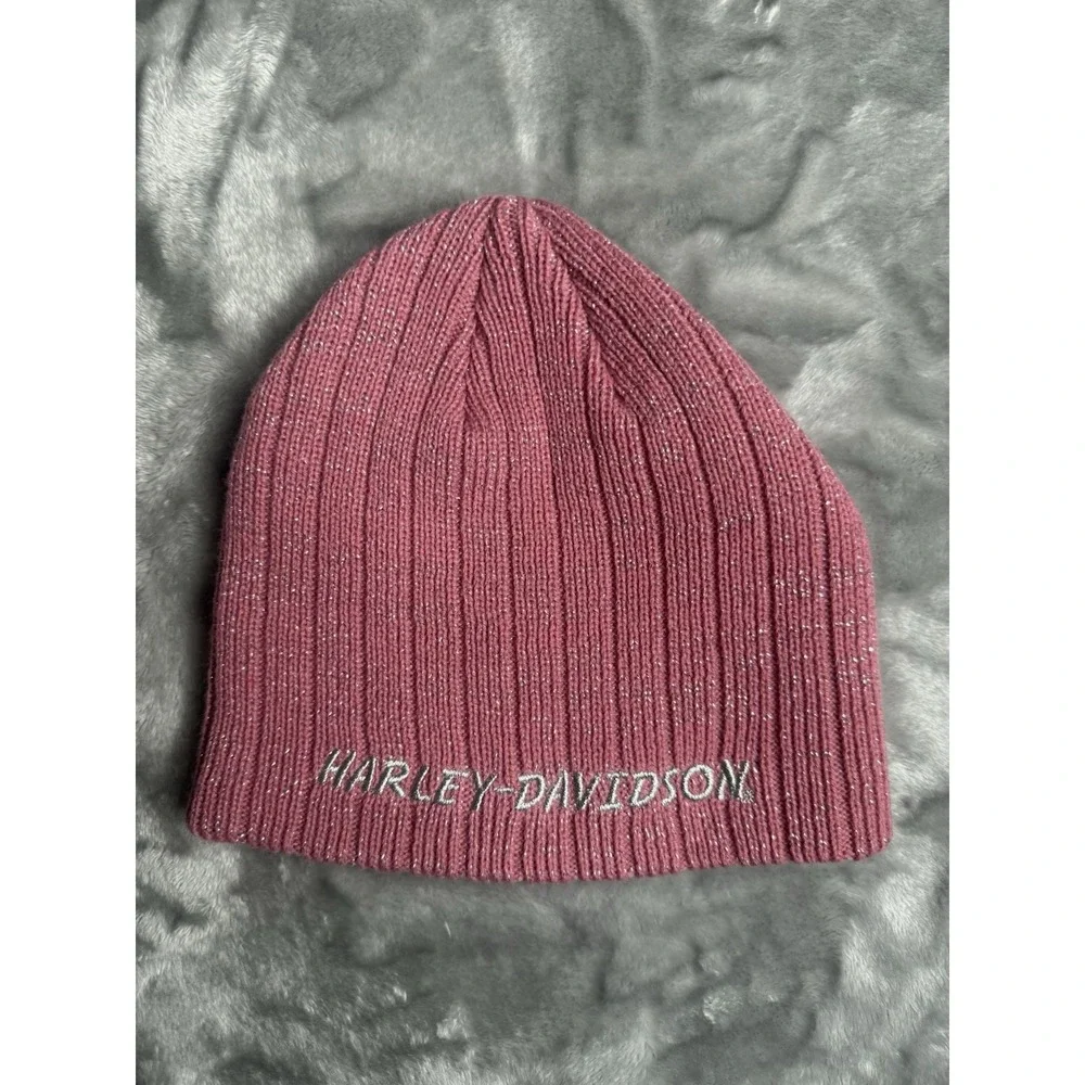 Harley Davidson Logo Knit Beanie Hat Pink One Size